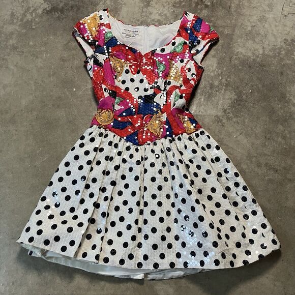 Morton Myles Dress Women Sz 10 All Over Sequins 1980's Floral Colorful‎ Vintage